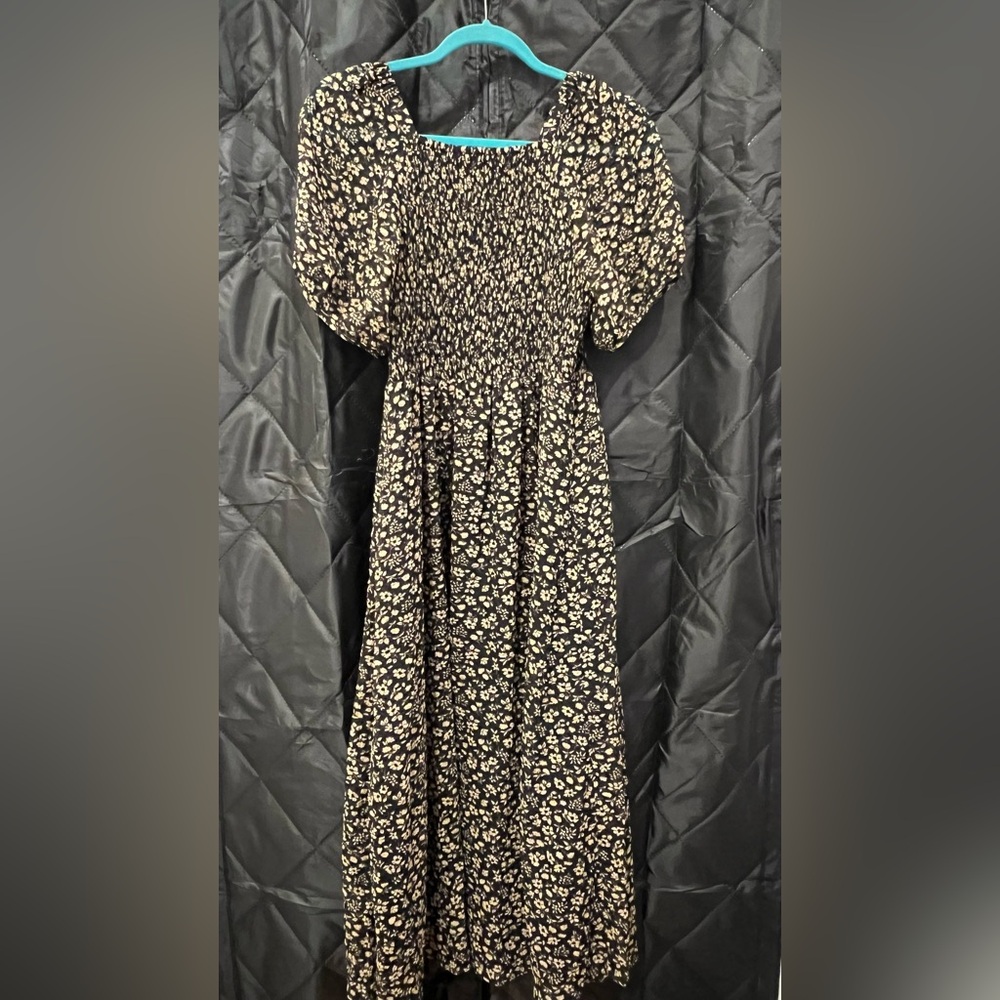 Madewell Dress - Black floral midi dress with front slit - Picture 10 of 11